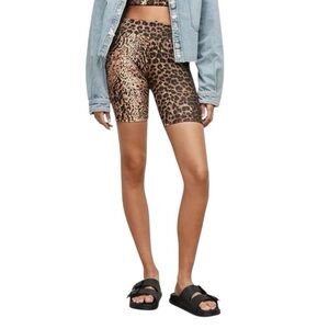 All Saints Leopard Snakeskin Print Biker Shorts High Waist Activewear Sz 4